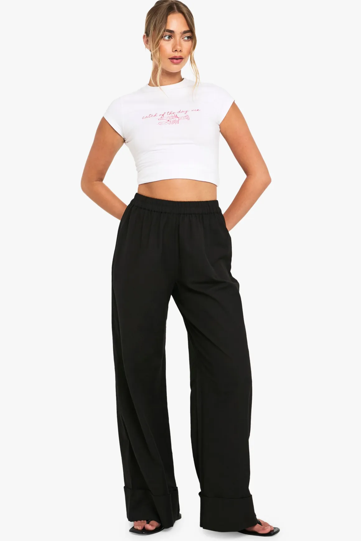 Pantalon ample en lin à revers