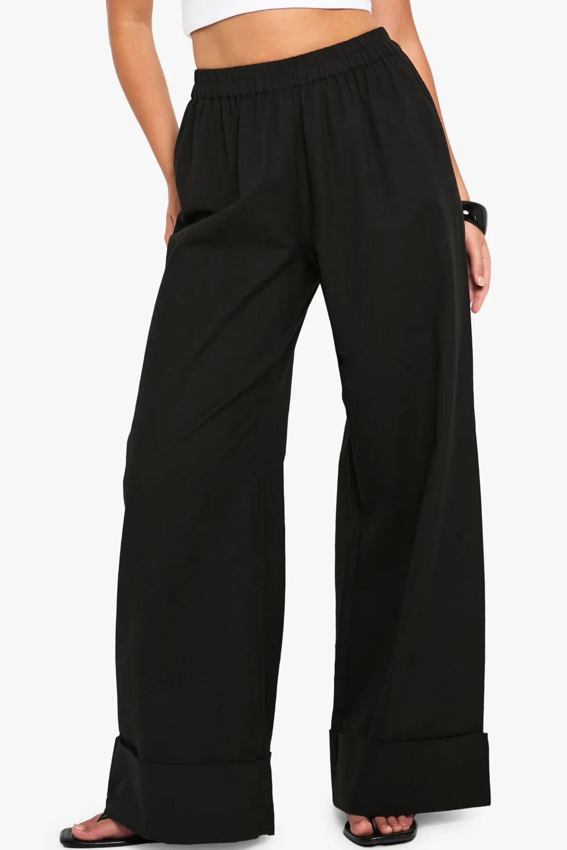Pantalon ample en lin à revers