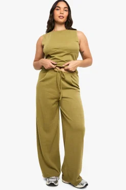 boohoo Pantalon ample en maille à cordon de serrage et à jambe large<Femme Pantalons