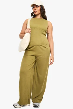 boohoo Pantalon ample en maille à cordon de serrage et à jambe large<Femme Pantalons