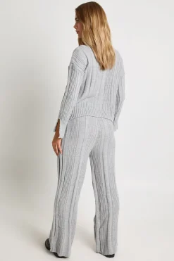 boohoo Pantalon ample en maille côtelée douce mixte à jambes larges<Femme Pulls Et Gilets|Toutes Les Mailles
