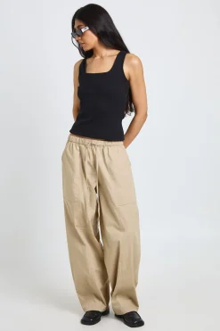 Pantalon Ample En Popeline Avec Cordon De Serrage Et Jambe Tonneau Pour Grande Taille