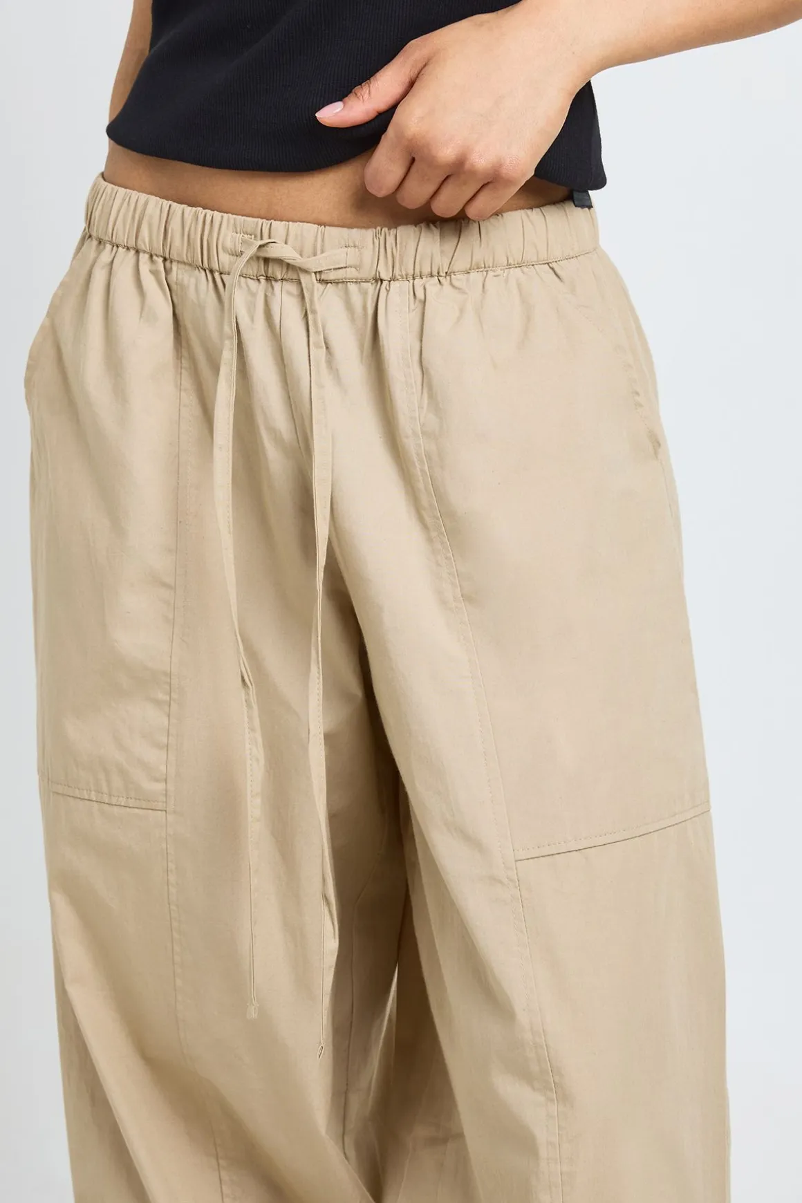 Pantalon Ample En Popeline Avec Cordon De Serrage Et Jambe Tonneau Pour Grande Taille