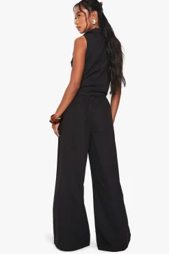 Pantalon ample en popeline à jambes larges et taille à cordon
