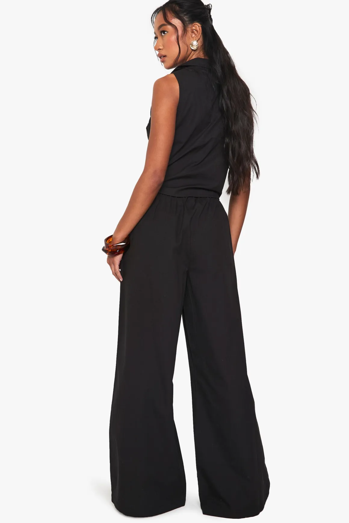Pantalon ample en popeline à jambes larges et taille à cordon