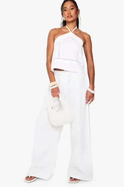 Pantalon ample en popeline à taille avec cordon de serrage