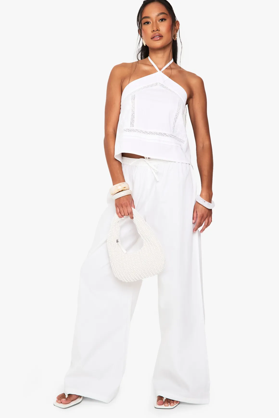 Pantalon ample en popeline à taille avec cordon de serrage
