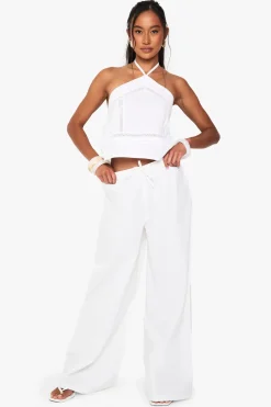 Pantalon ample en popeline à taille avec cordon de serrage