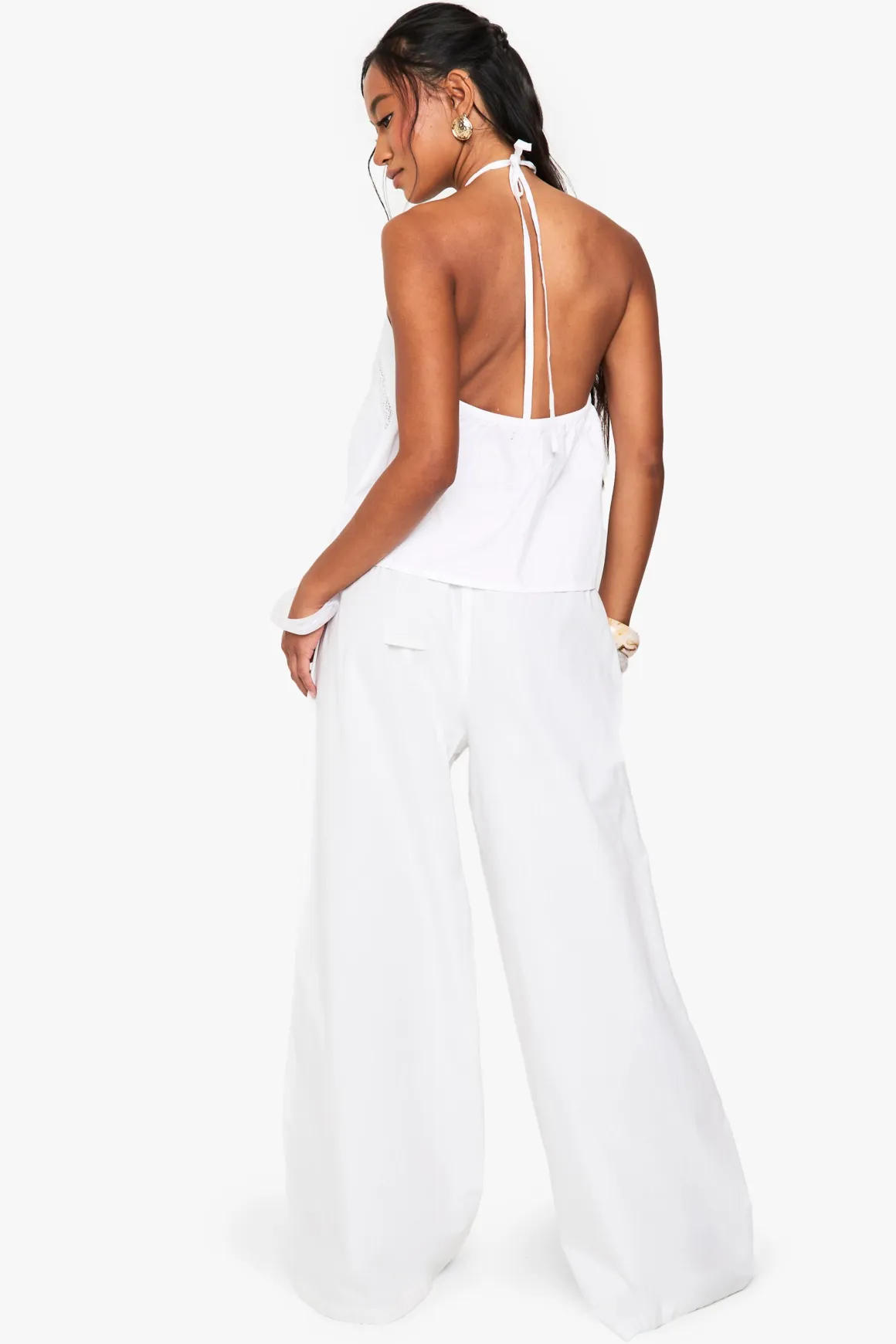 Pantalon ample en popeline à taille avec cordon de serrage