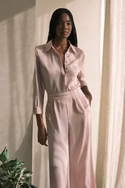 KarenMillen Pantalon Ample En Satin Martelé Tissé<Femme Pantalons|Satin Et Dentelle