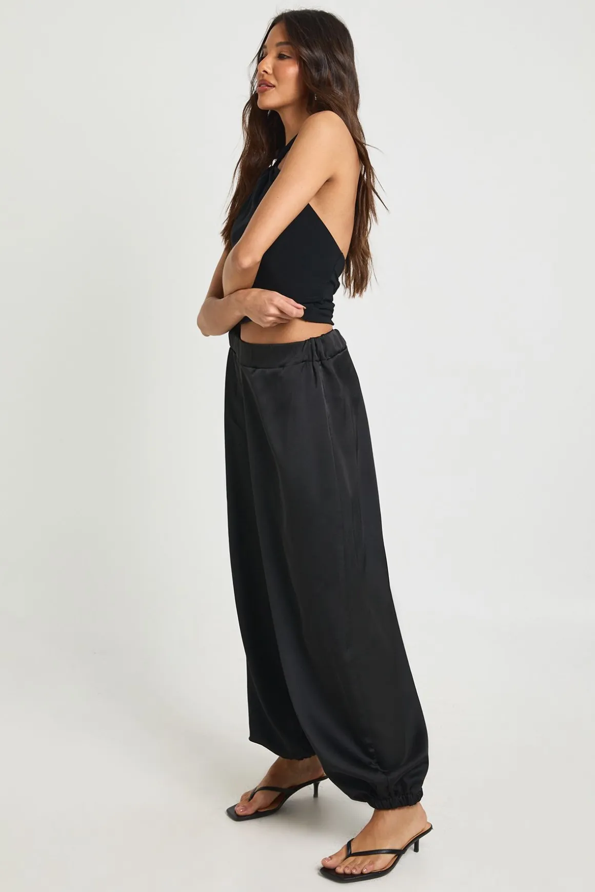 Pantalon Ample En Satin À Taille Élastiquée