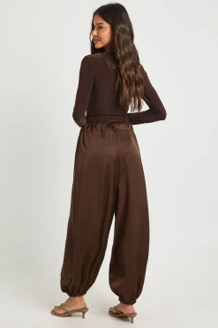 Pantalon Ample En Satin À Taille Élastiquée