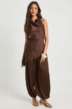Pantalon Ample En Satin À Taille Élastiquée