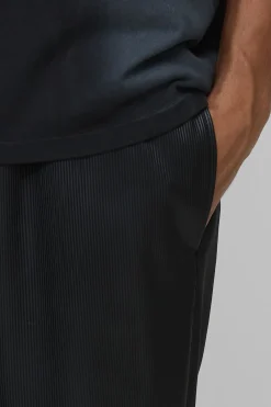 Pantalon ample en synthétique plissé, coupe décontractée pour grandes tailles