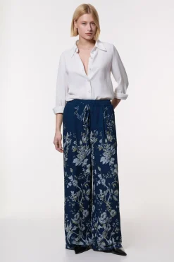 Pantalon ample en viscose tissé à imprimé floral en bordure