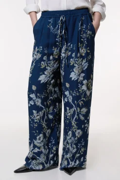 Pantalon ample en viscose tissé à imprimé floral en bordure
