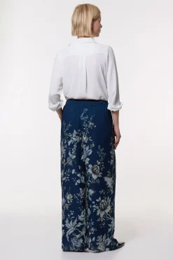 Pantalon ample en viscose tissé à imprimé floral en bordure