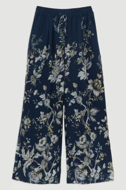 Pantalon ample en viscose tissé à imprimé floral en bordure