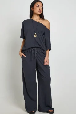boohoo Pantalon Ample À Jambe Large En Coton Slub Transparent<Femme Pantalons