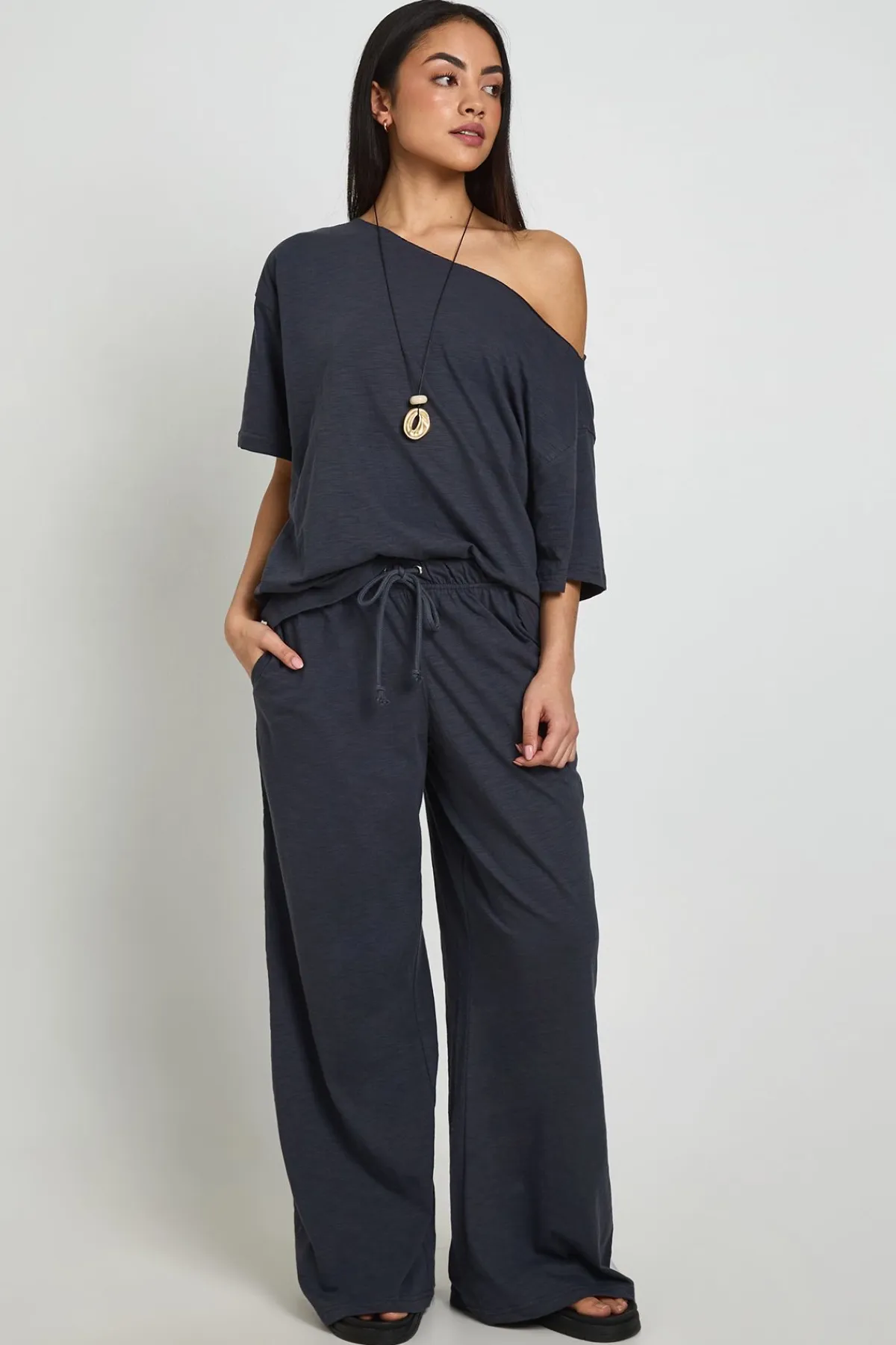 boohoo Pantalon Ample À Jambe Large En Coton Slub Transparent<Femme Pantalons