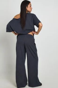 boohoo Pantalon Ample À Jambe Large En Coton Slub Transparent<Femme Pantalons