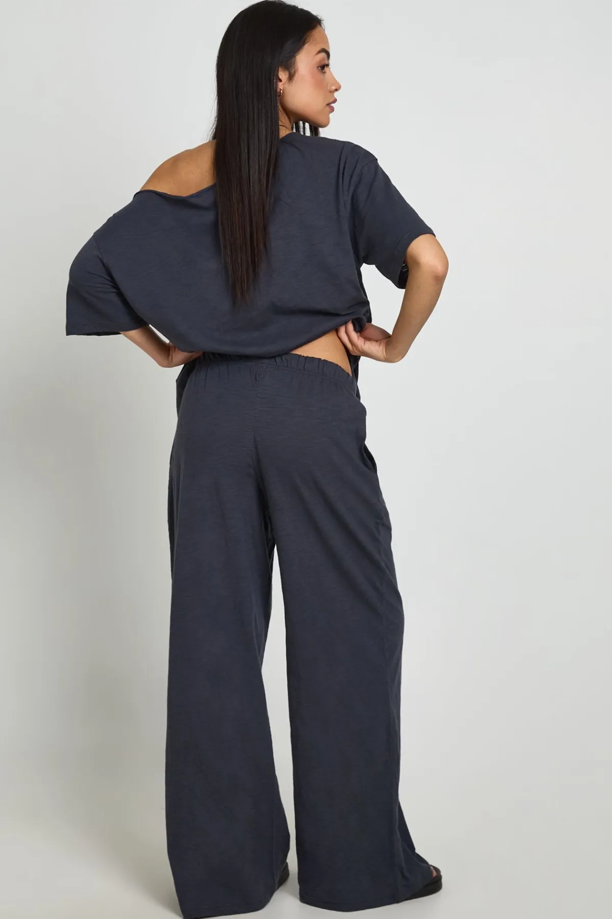 boohoo Pantalon Ample À Jambe Large En Coton Slub Transparent<Femme Pantalons