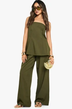 Pantalon ample à jambes larges avec taille élastiquée en tissu tissé
