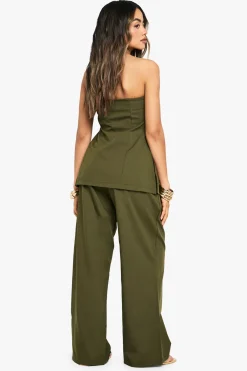 Pantalon ample à jambes larges avec taille élastiquée en tissu tissé