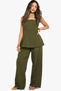 Pantalon ample à jambes larges avec taille élastiquée en tissu tissé