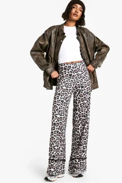 Pantalon ample à jambes larges à enfiler imprimé léopard