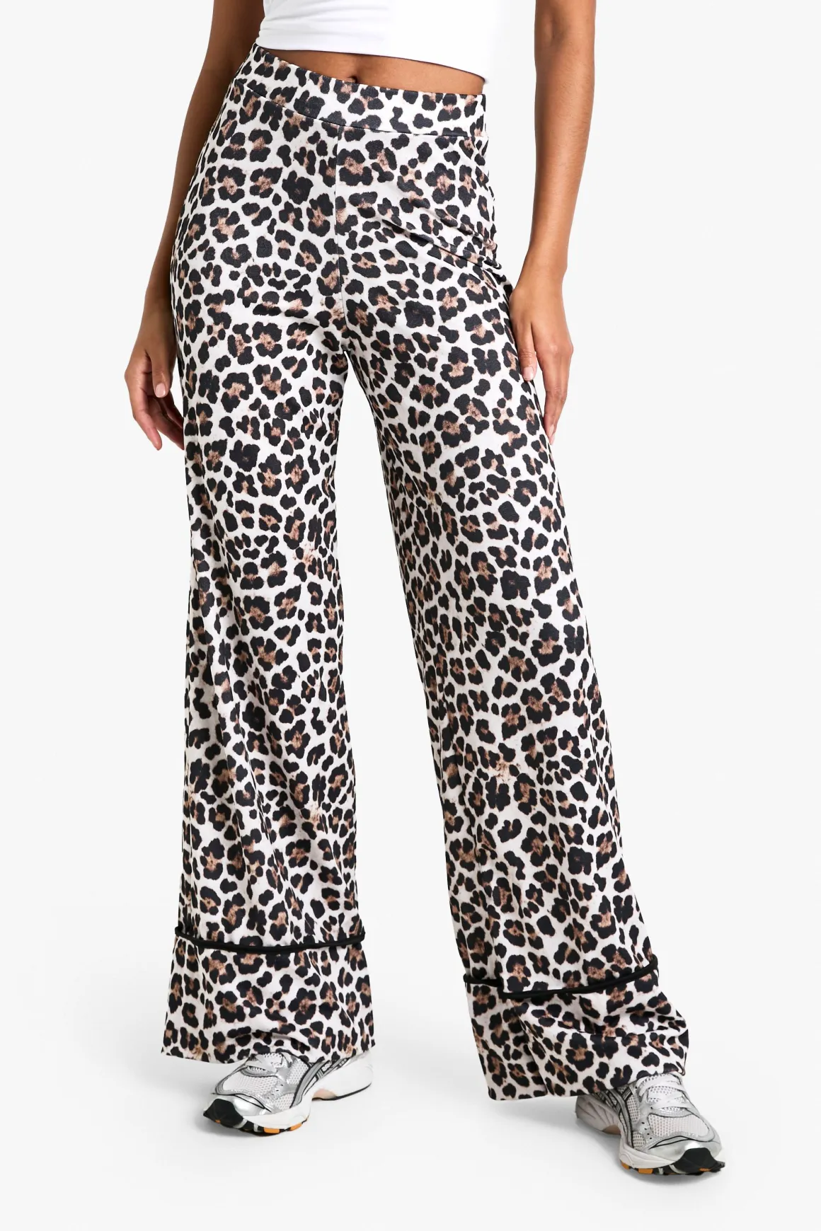 Pantalon ample à jambes larges à enfiler imprimé léopard