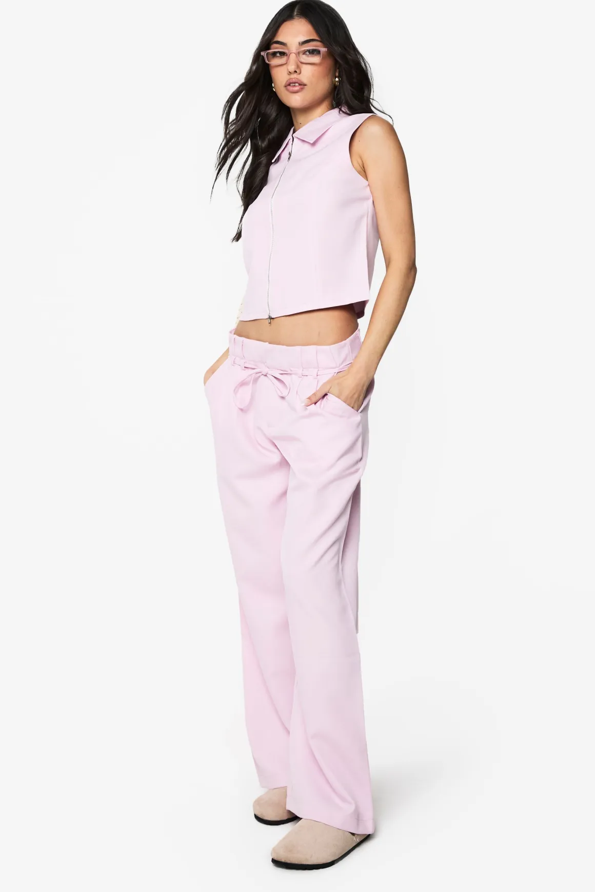 Pantalon ample à jambes larges tissé, sur mesure et ceinturé