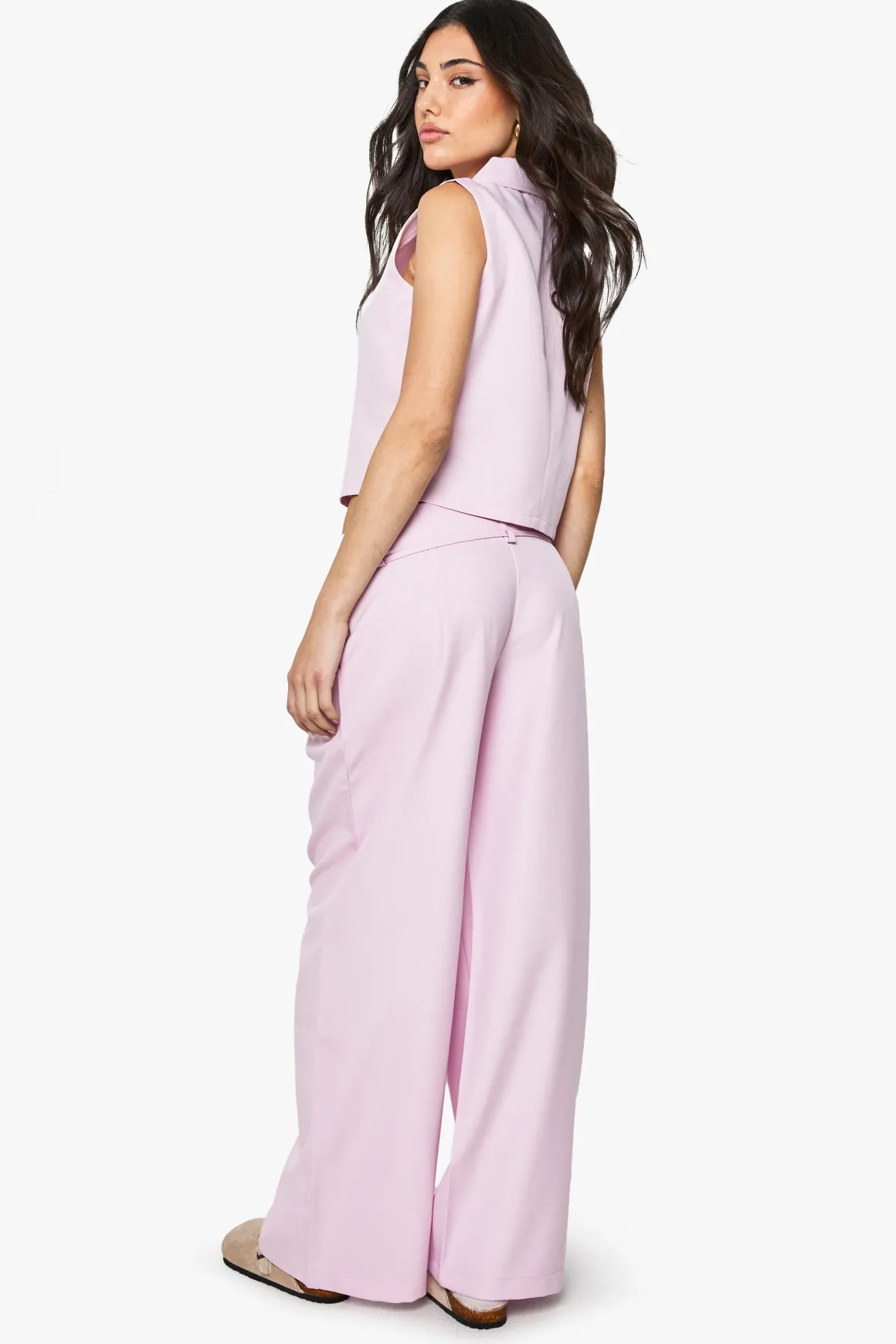 Pantalon ample à jambes larges tissé, sur mesure et ceinturé