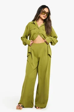 boohoo Pantalon ample tissé avec plis à l'avant et jambe large<Femme Pantalons