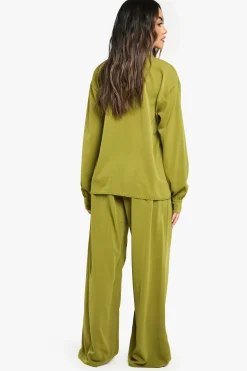 boohoo Pantalon ample tissé avec plis à l'avant et jambe large<Femme Pantalons