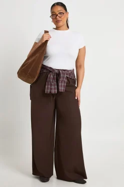 boohoo Pantalon ample tissé à taille élastiquée avec cordon de serrage et jambes larges<Femme Pantalons|Looks Chocolat
