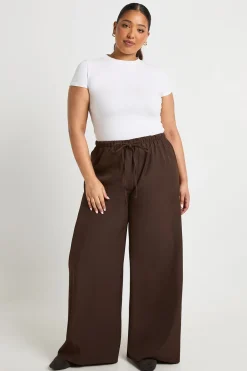 boohoo Pantalon ample tissé à taille élastiquée avec cordon de serrage et jambes larges<Femme Pantalons|Looks Chocolat