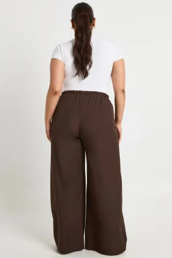 boohoo Pantalon ample tissé à taille élastiquée avec cordon de serrage et jambes larges<Femme Pantalons|Looks Chocolat