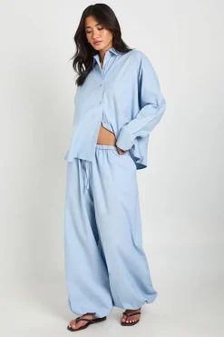 Pantalon Aspect Lin Avec Liens Aux Chevilles