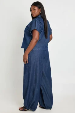 boohoo Pantalon Ballon En Chambray Grande Taille<Femme Pantalons