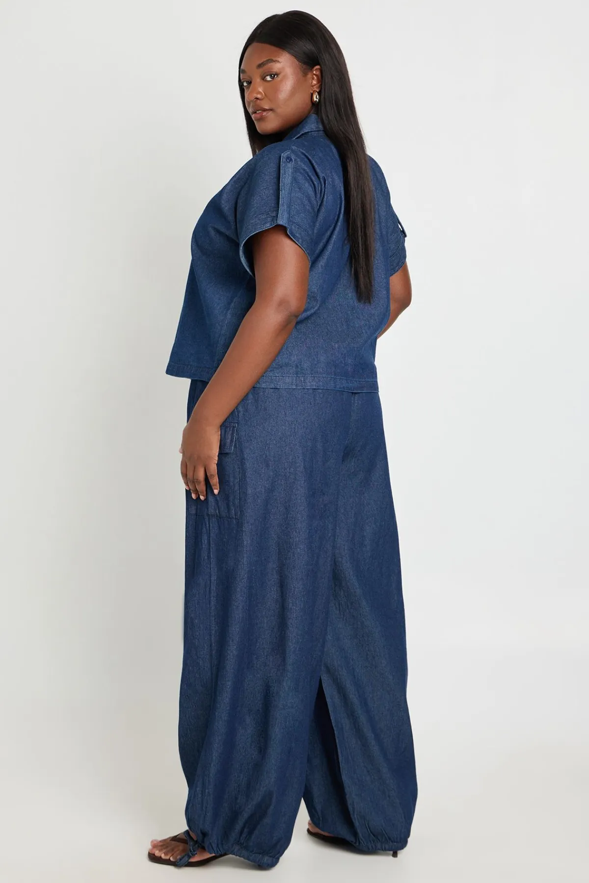 boohoo Pantalon Ballon En Chambray Grande Taille<Femme Pantalons