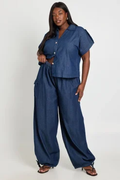 boohoo Pantalon Ballon En Chambray Grande Taille<Femme Pantalons