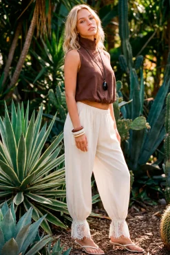 boohoo Pantalon Ballon En Mousseline À Ourlet En Dentelle<Femme Pantalons|Satin Et Dentelle