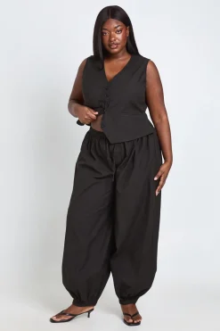 Pantalon Ballon Grande Taille Aspect Lin