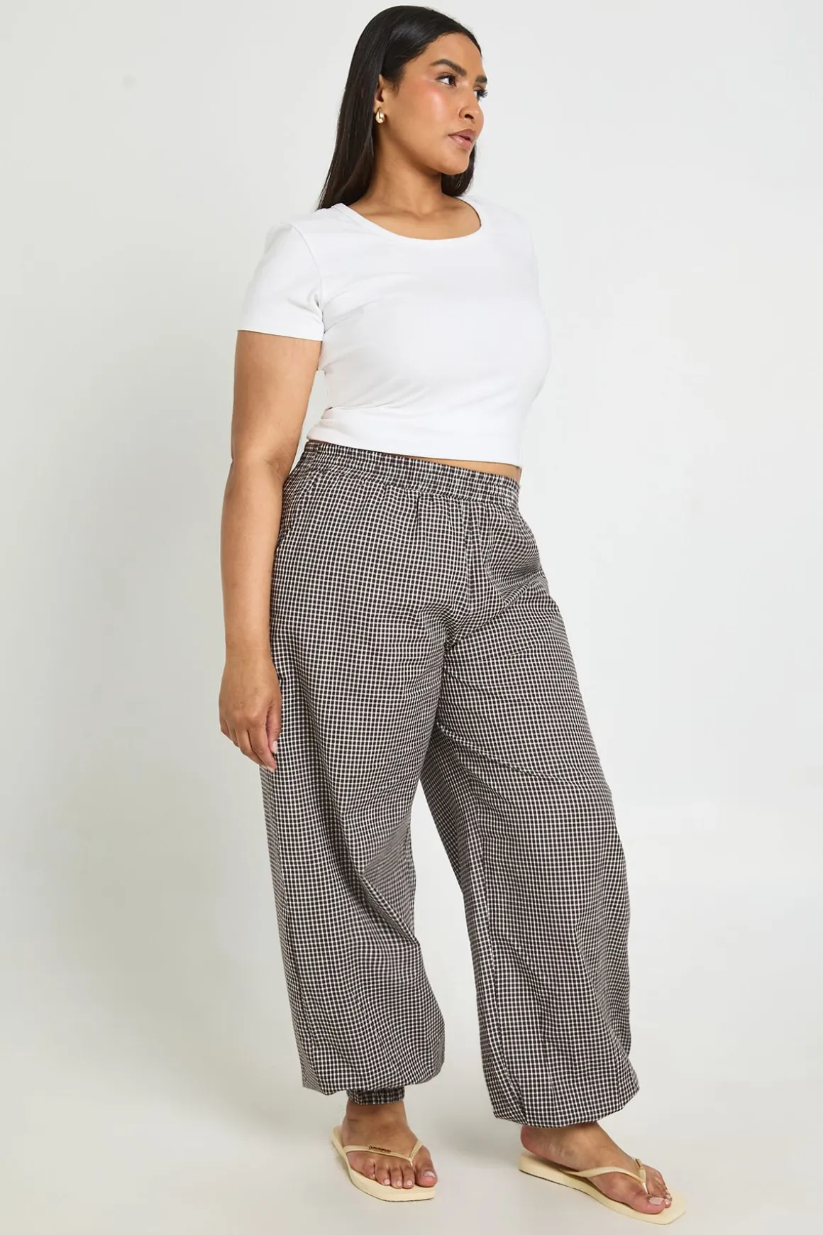 Pantalon Ballon Grande Taille À Taille Élastiquée À Carreaux Vichy