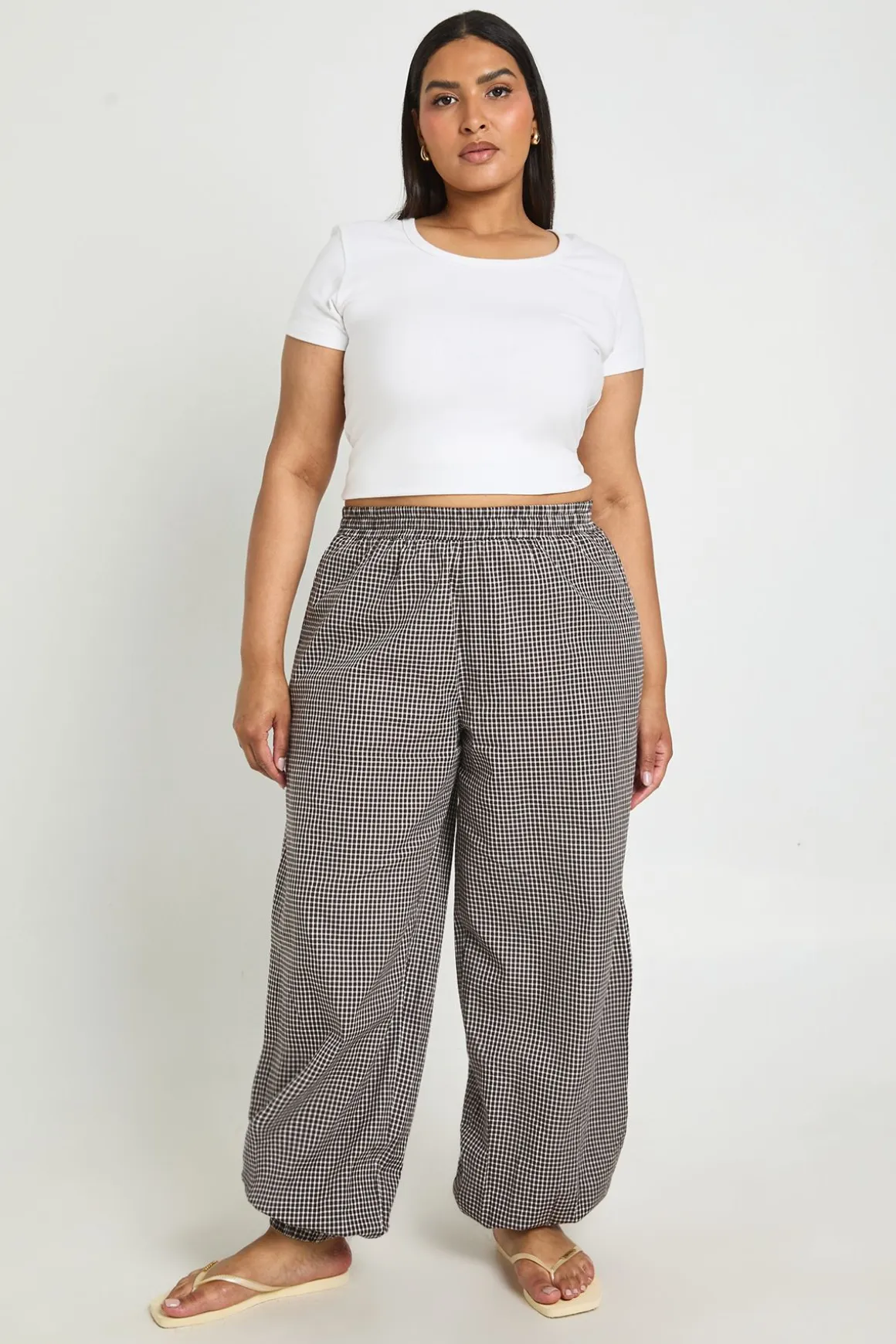 Pantalon Ballon Grande Taille À Taille Élastiquée À Carreaux Vichy