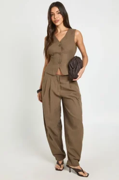 boohoo Pantalon Ballon Plissé Aspect Lin<Femme Pantalons|Tailleurs