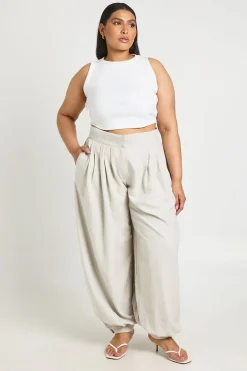 Pantalon Ballon Plissé À Revers Pêche Grande Taille