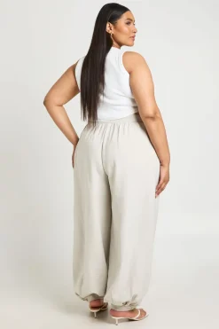 Pantalon Ballon Plissé À Revers Pêche Grande Taille
