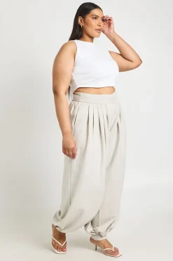 Pantalon Ballon Plissé À Revers Pêche Grande Taille